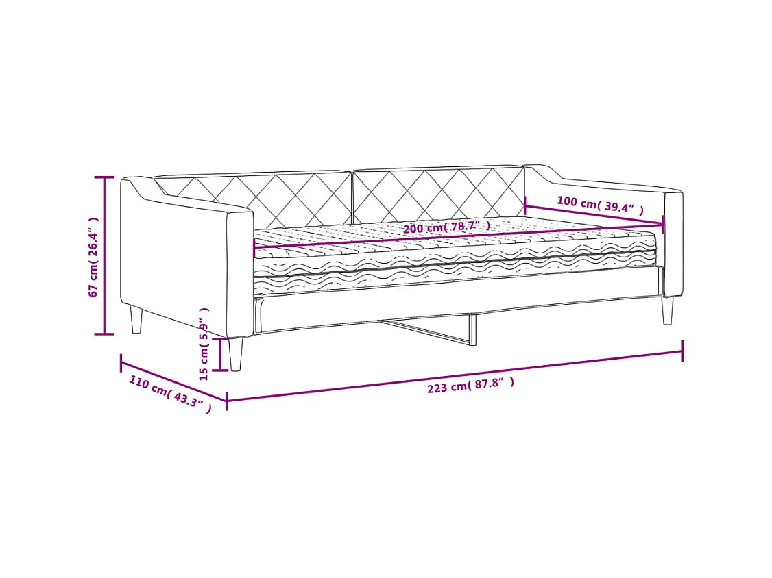 Lit de jour avec matelas gris foncé 100x200 cm tissu