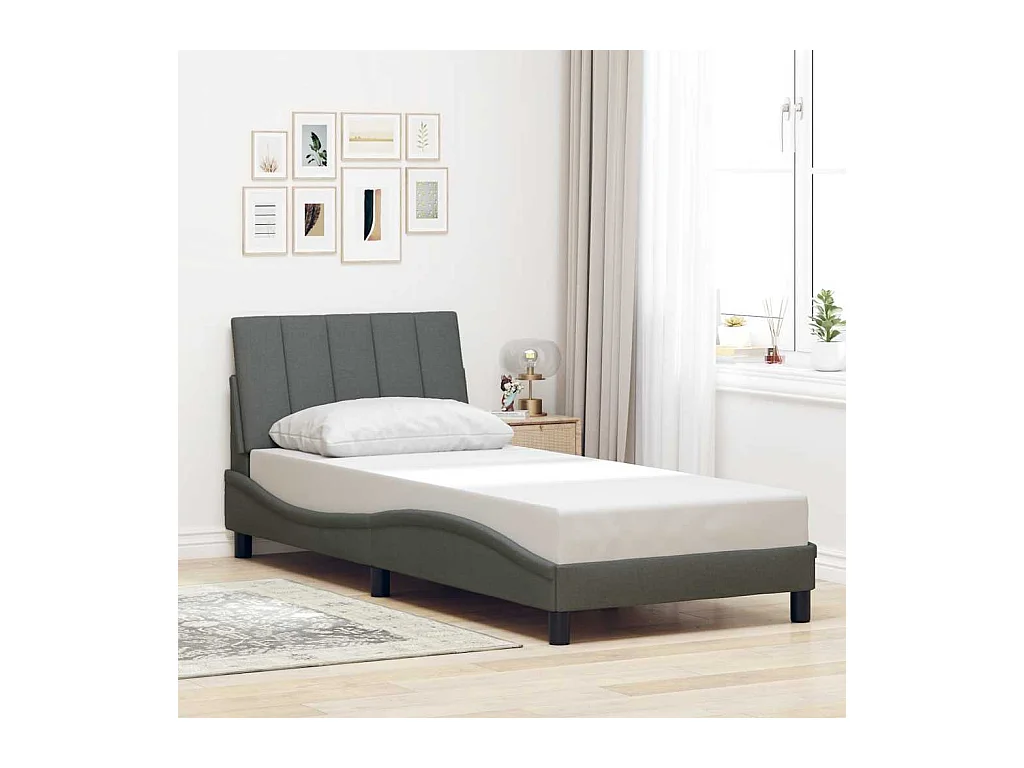 Cadre de lit sans matelas gris foncé 90x200 cm tissu