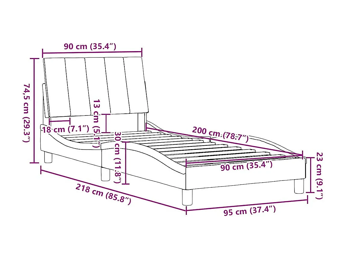 Cadre de lit sans matelas Hanko gris foncé 90x200 cm tissu