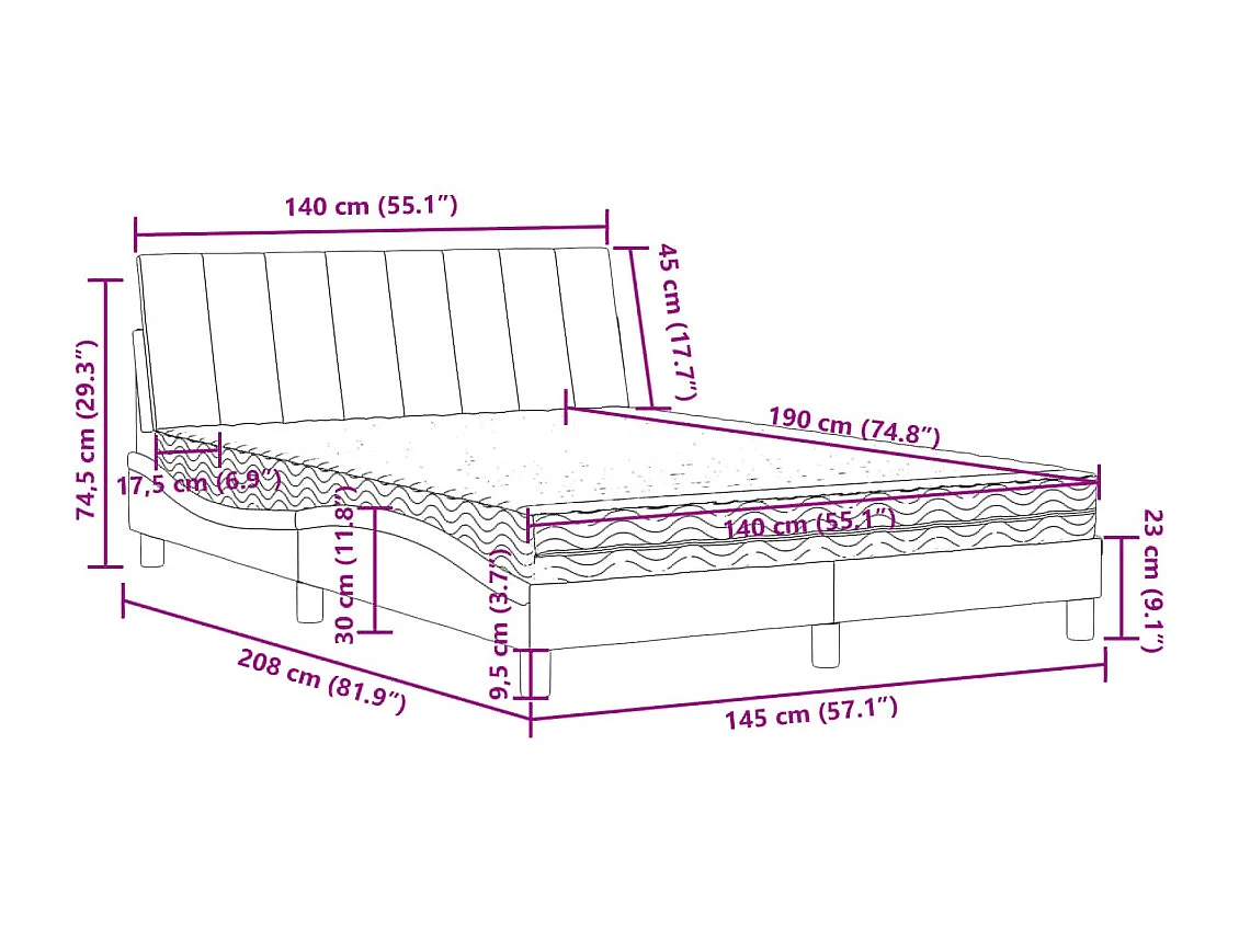 Lit avec matelas Hanko rose 140x190 cm velours
