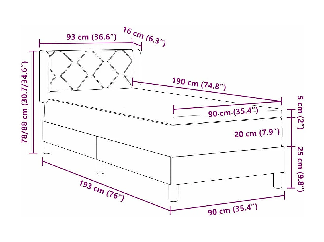 Boxspringbed met matras met matras Donkergrijs 90 x 190 cm