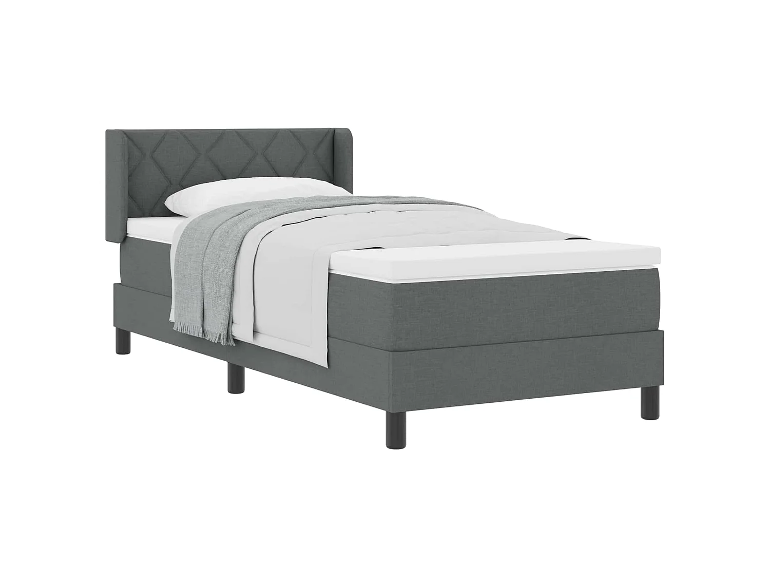 Lit à ressorts avec tête de lit Gris foncé 190 x 90 cm tissu