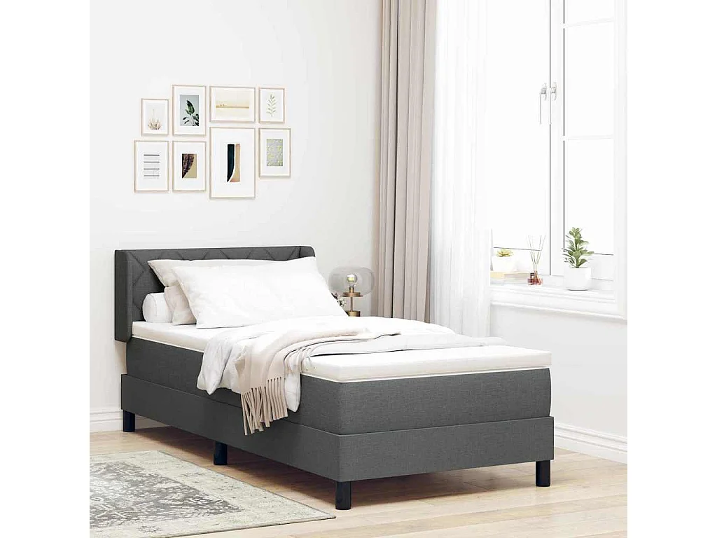 Lit à ressorts avec tête de lit Gris foncé 190 x 90 cm tissu