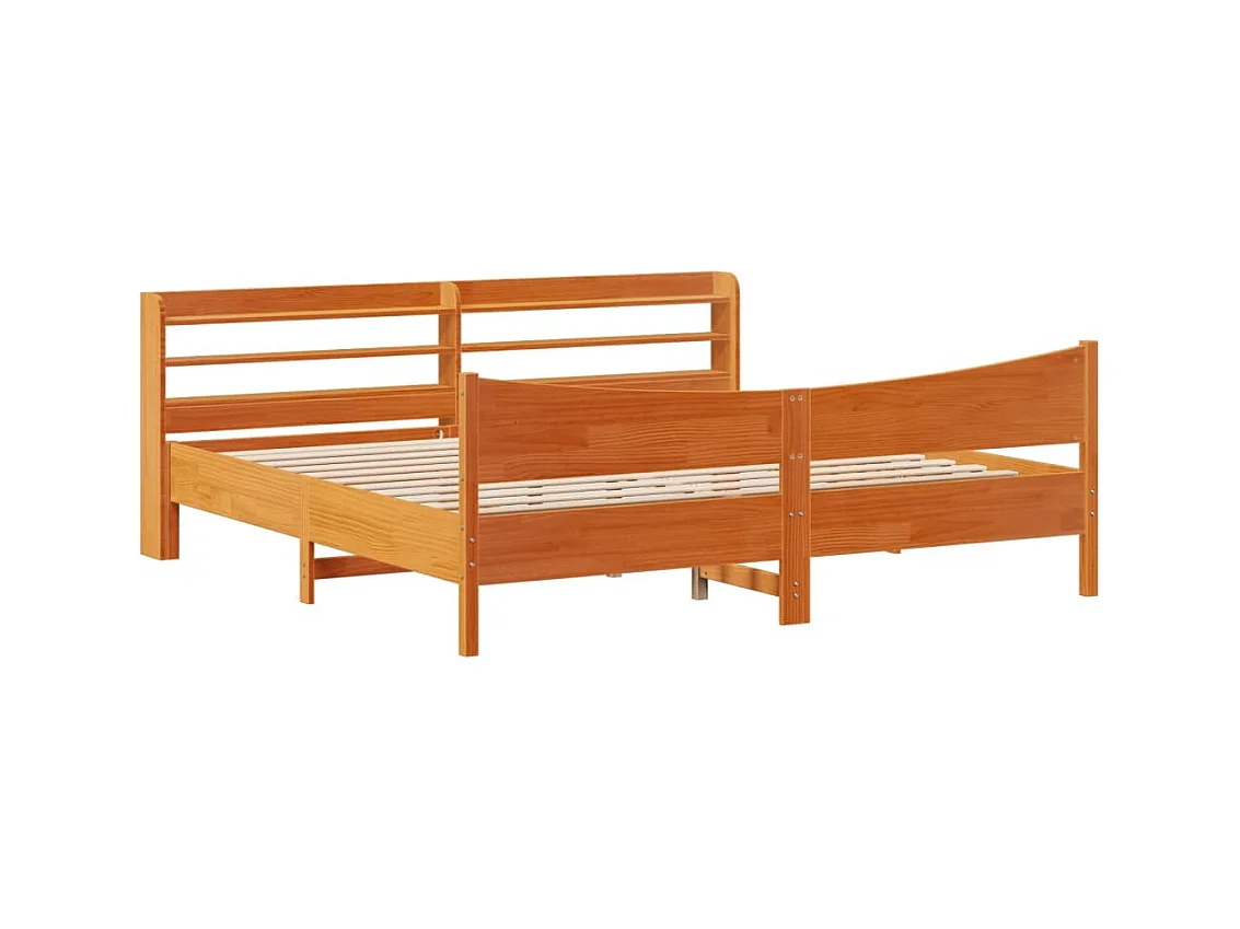 Cadre de lit et tête de lit cire marron 180x200 cm bois de pin