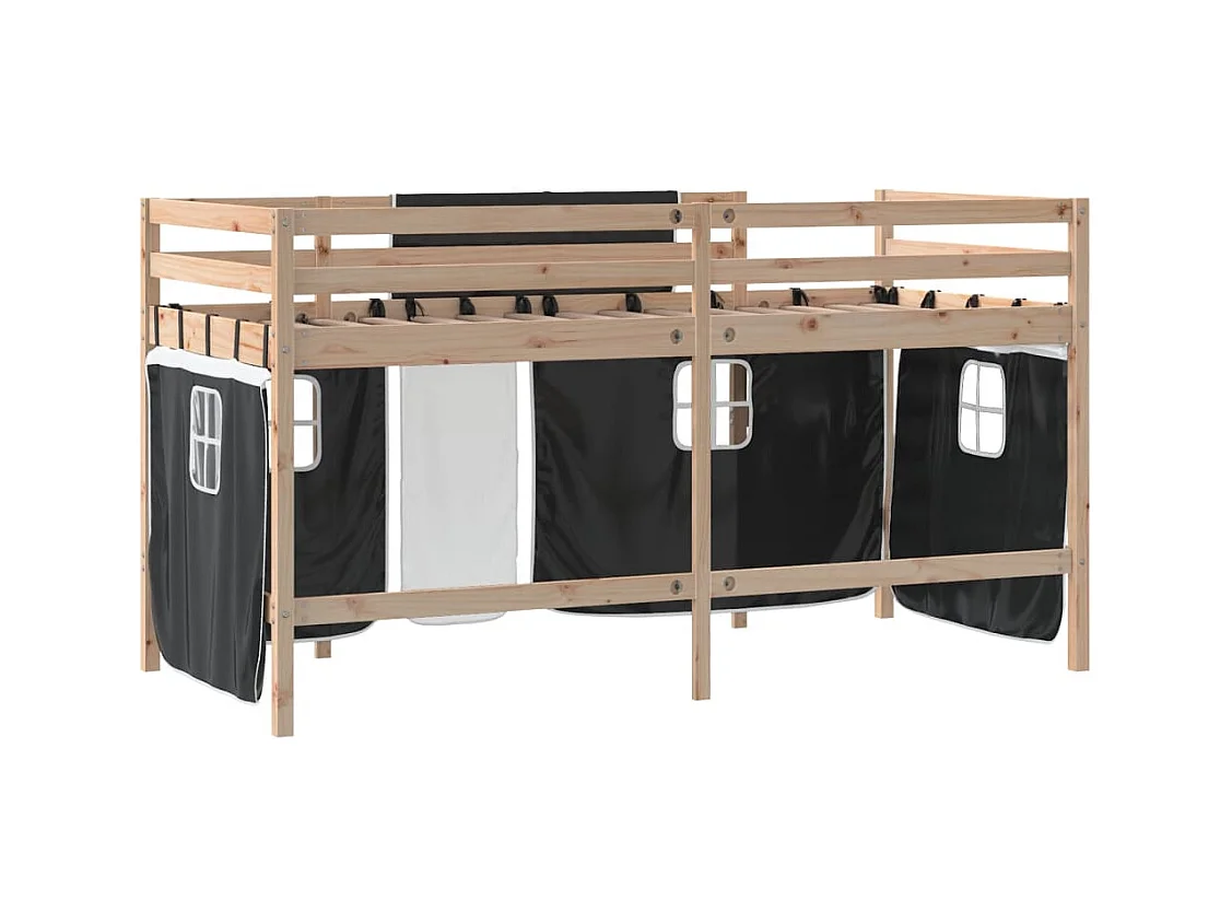Lit mezzanine enfants avec rideaux sans matelas 90x190 cm