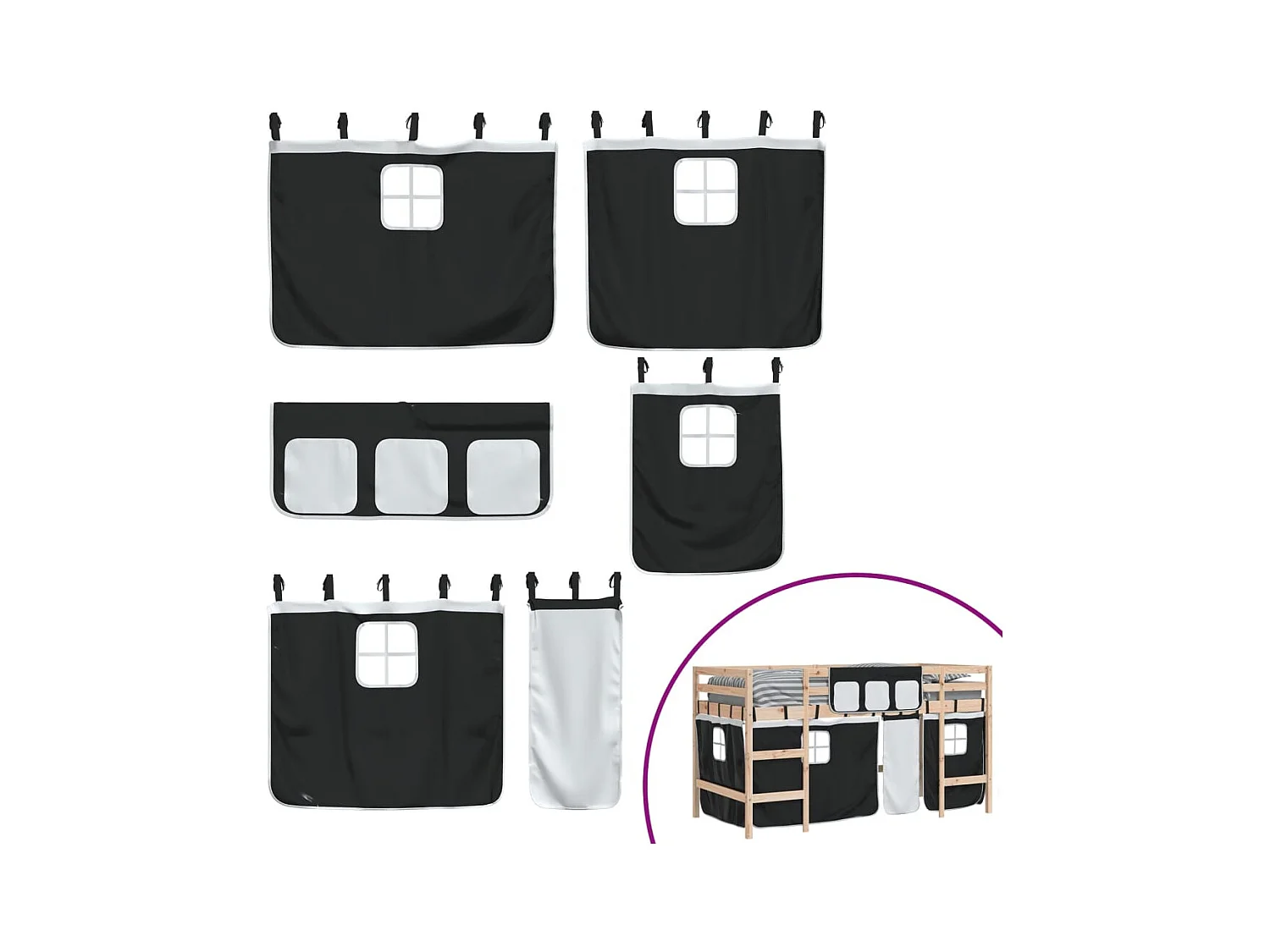 Lit mezzanine enfants avec rideaux sans matelas 90x190 cm