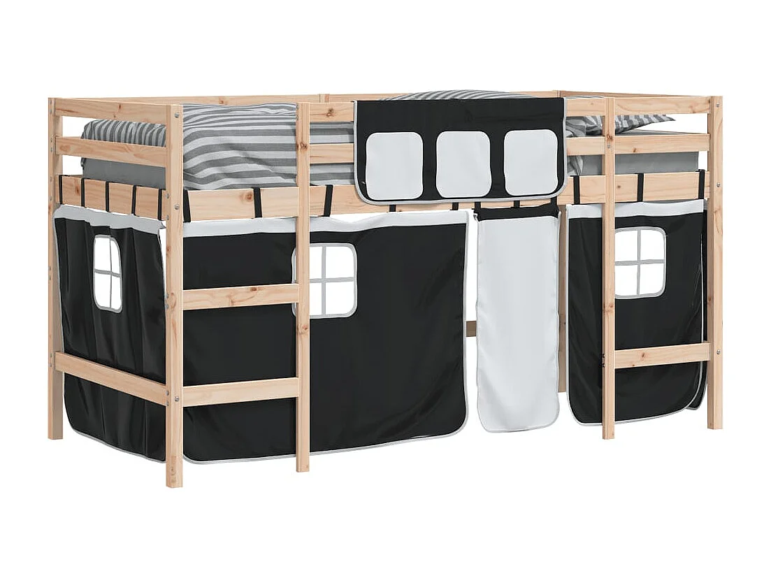 Lit mezzanine enfants avec rideaux sans matelas 90x190 cm