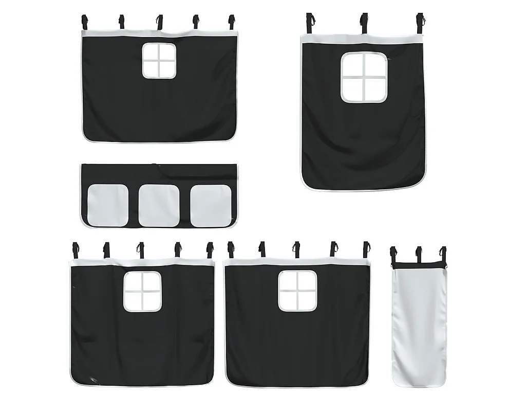 Kinderhoogslaper met gordijnen 90x190 cm grenenhout wit zwart