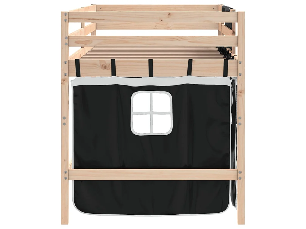 Kinderhoogslaper met gordijnen 90x190 cm grenenhout wit zwart