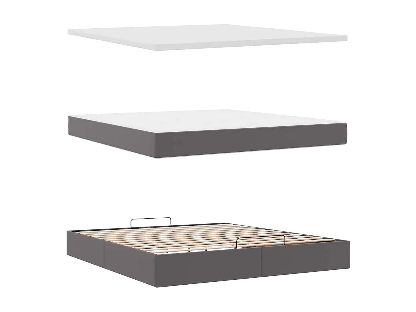 Struttura Letto Pouf con Materasso Grigio 180x200 cm Similpelle