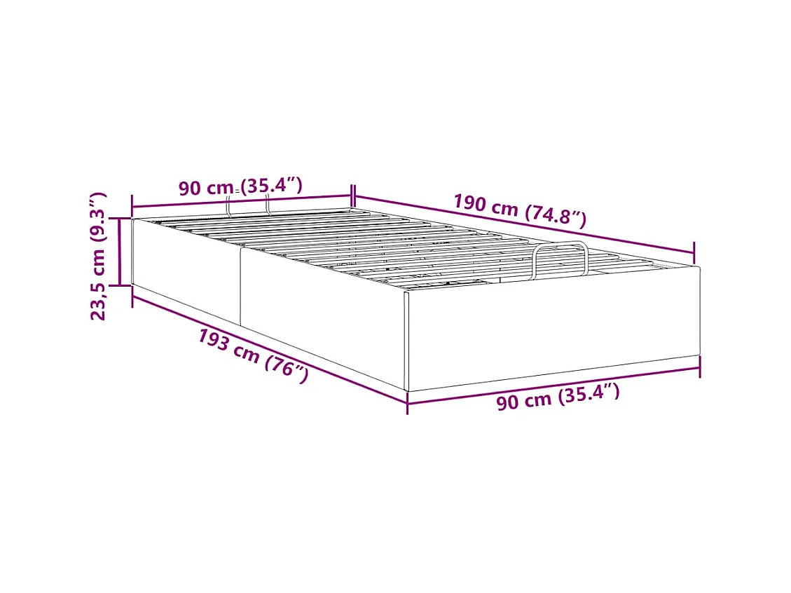 Cadre de lit ottoman sans matelas marron foncé 90x190 cm tissu