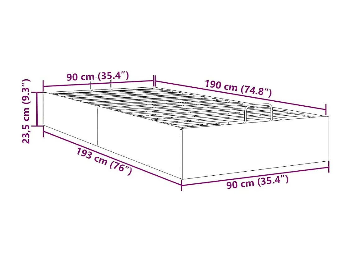 Ottoman-Bett ohne Matratze Dunkelbraun 90x190 cm Stoff