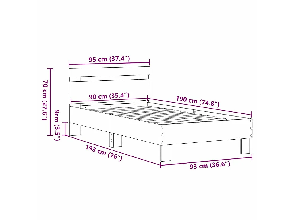 Cadre de lit Chêne noir 193 x 95 x 88 cm Bois d'ingénierie