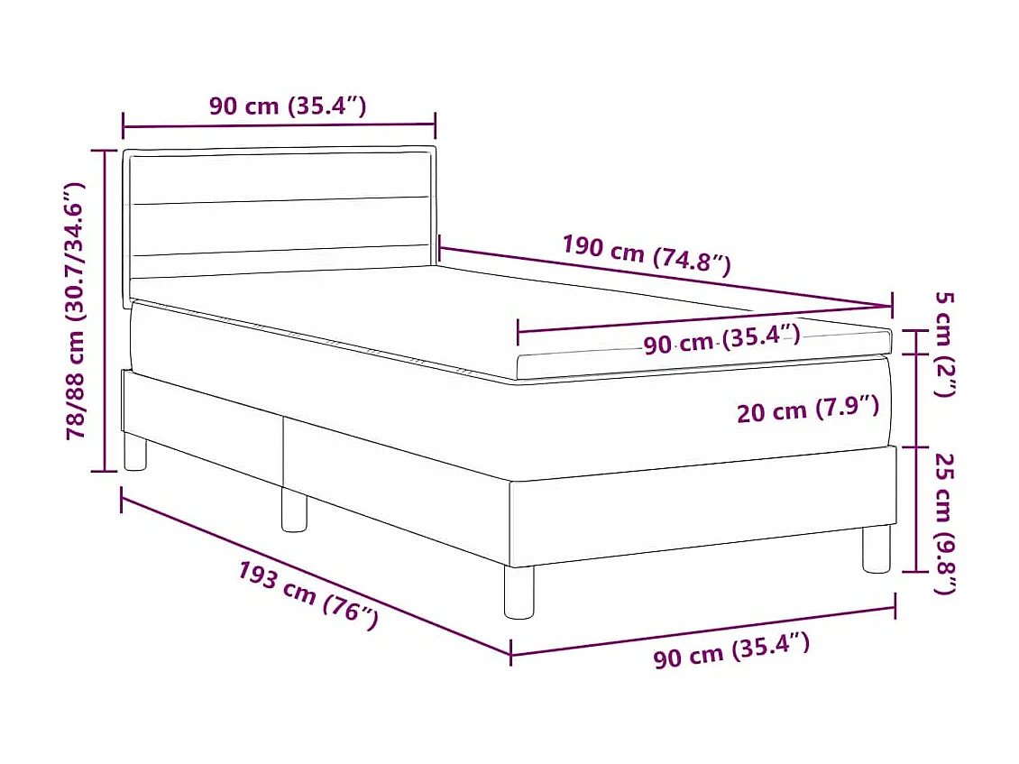 Boxspringbed met matras Donkergrijs 90 x 190 cm Stof