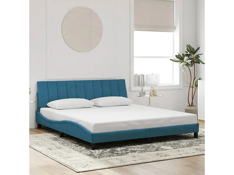 Cadre de lit sans matelas Hanko bleu 180x200 cm velours