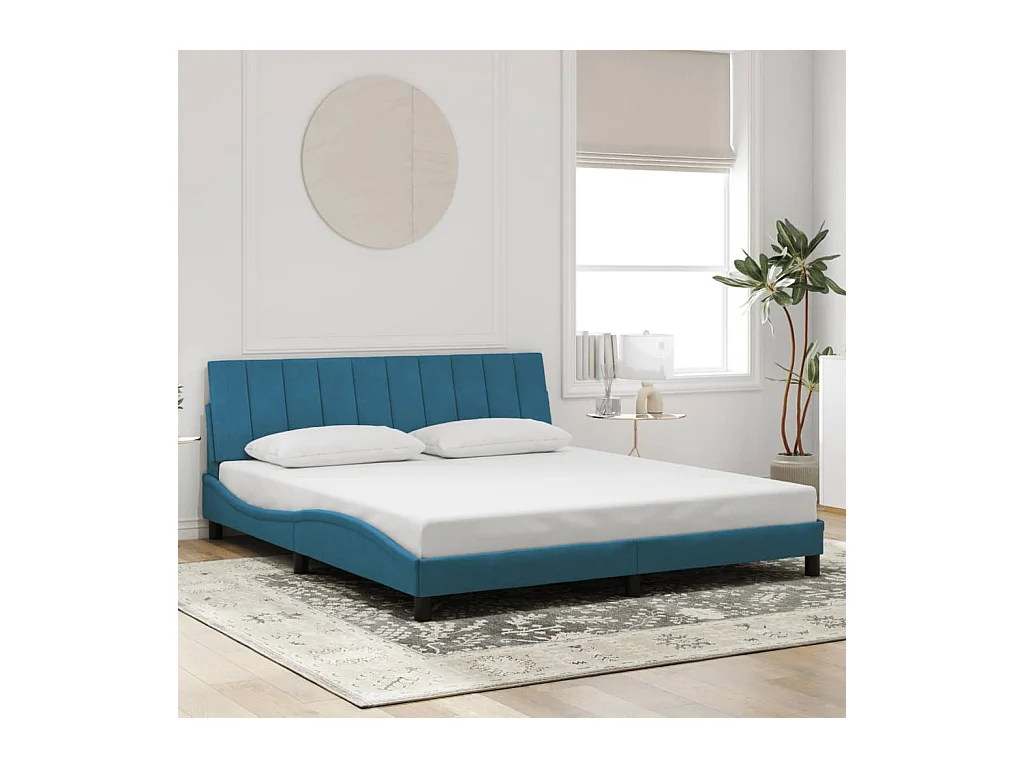Cadre de lit sans matelas Hanko bleu 180x200 cm velours
