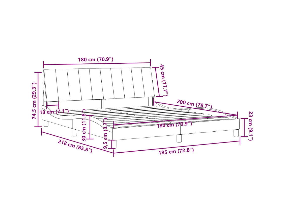 Cadre de lit sans matelas Hanko bleu 180x200 cm velours