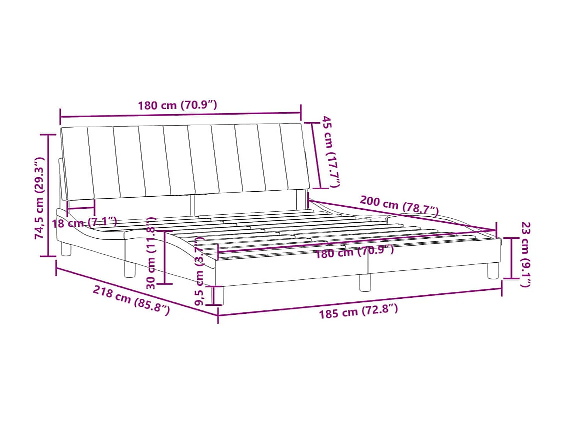 Cadre de lit sans matelas Hanko bleu 180x200 cm velours