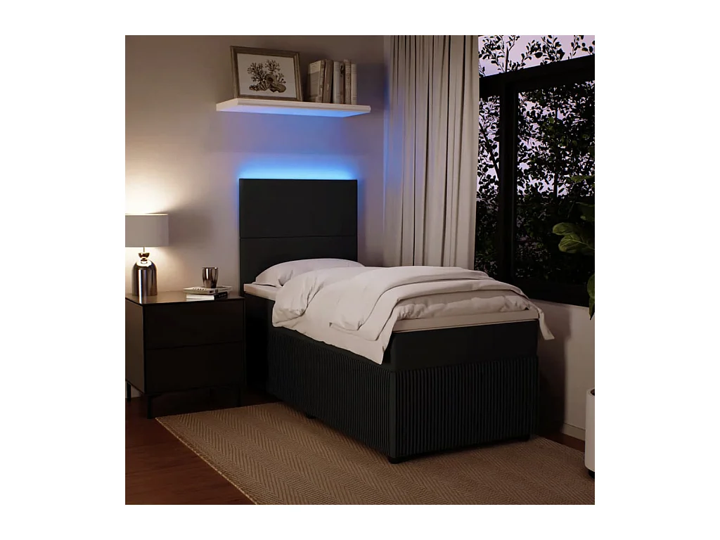 Sommier à lattes de lit avec matelas Noir 90x200 cm Velours