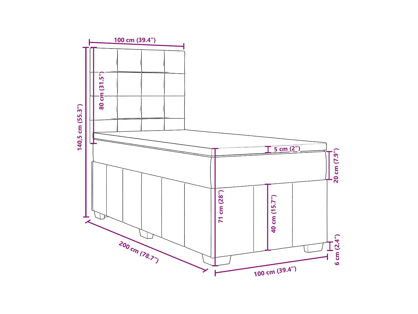Boxspring met matras stof blauw 100x200 cm