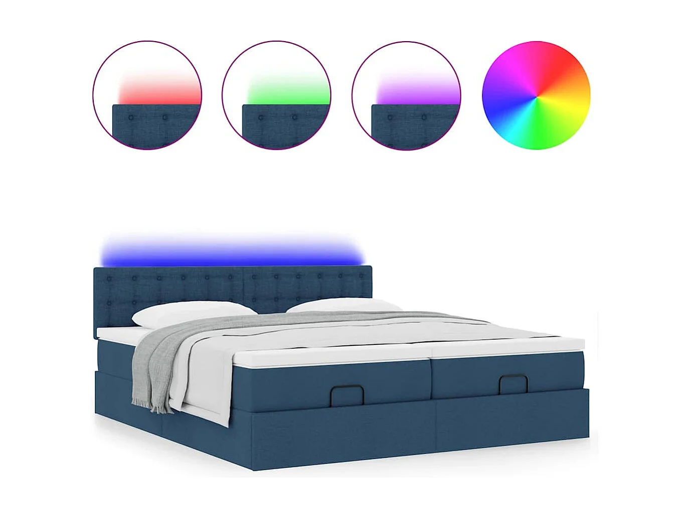 Ottoman bed met matrassen en LED's 180x200cm stof blauw
