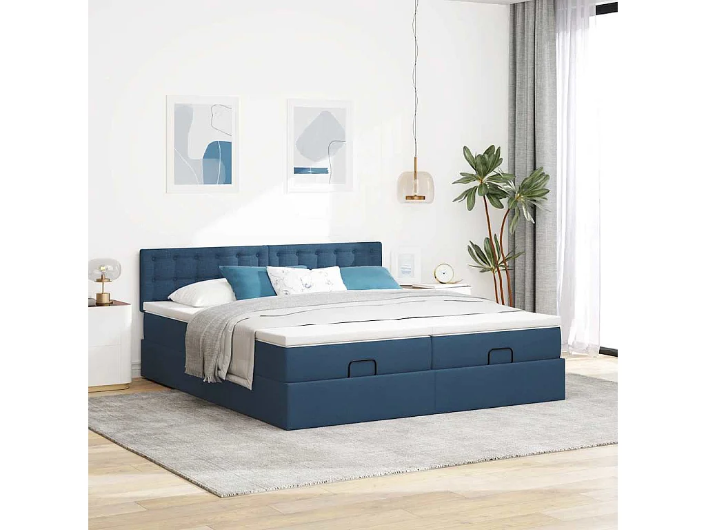 Ottoman-Bett mit Matratzen & LEDs Blau 180x200 cm Stoff