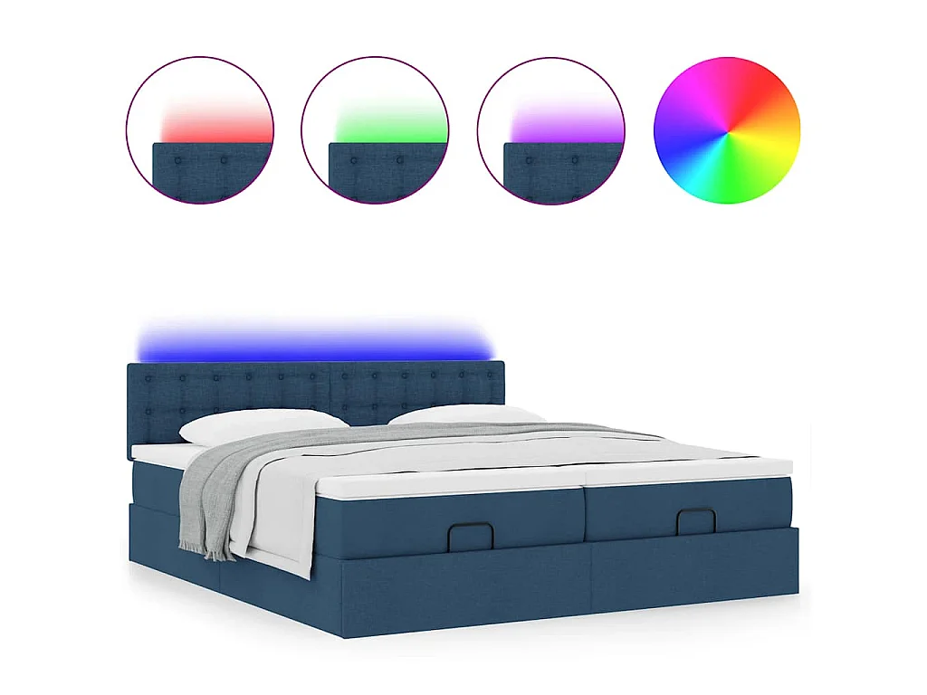 Ottoman-Bett mit Matratzen & LEDs Blau 180x200 cm Stoff