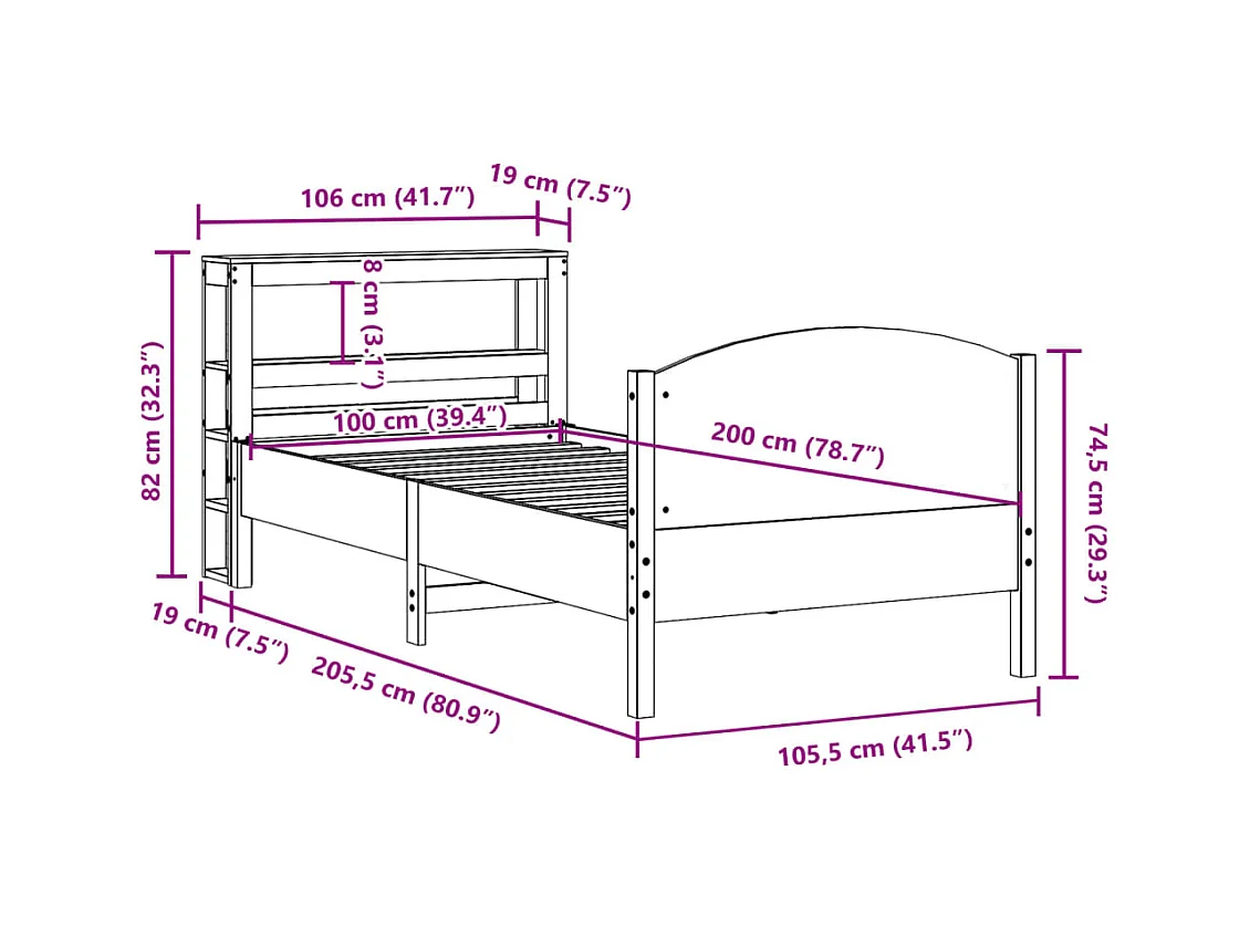 Cadre de lit sans matelas 100x200 cm bois massif de pin