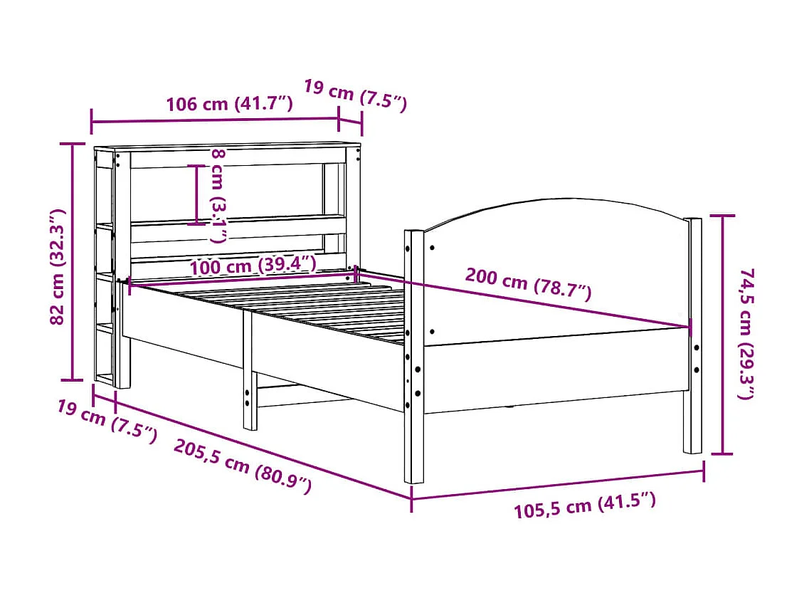 Bedframe zonder matras massief grenenhout 100x200 cm