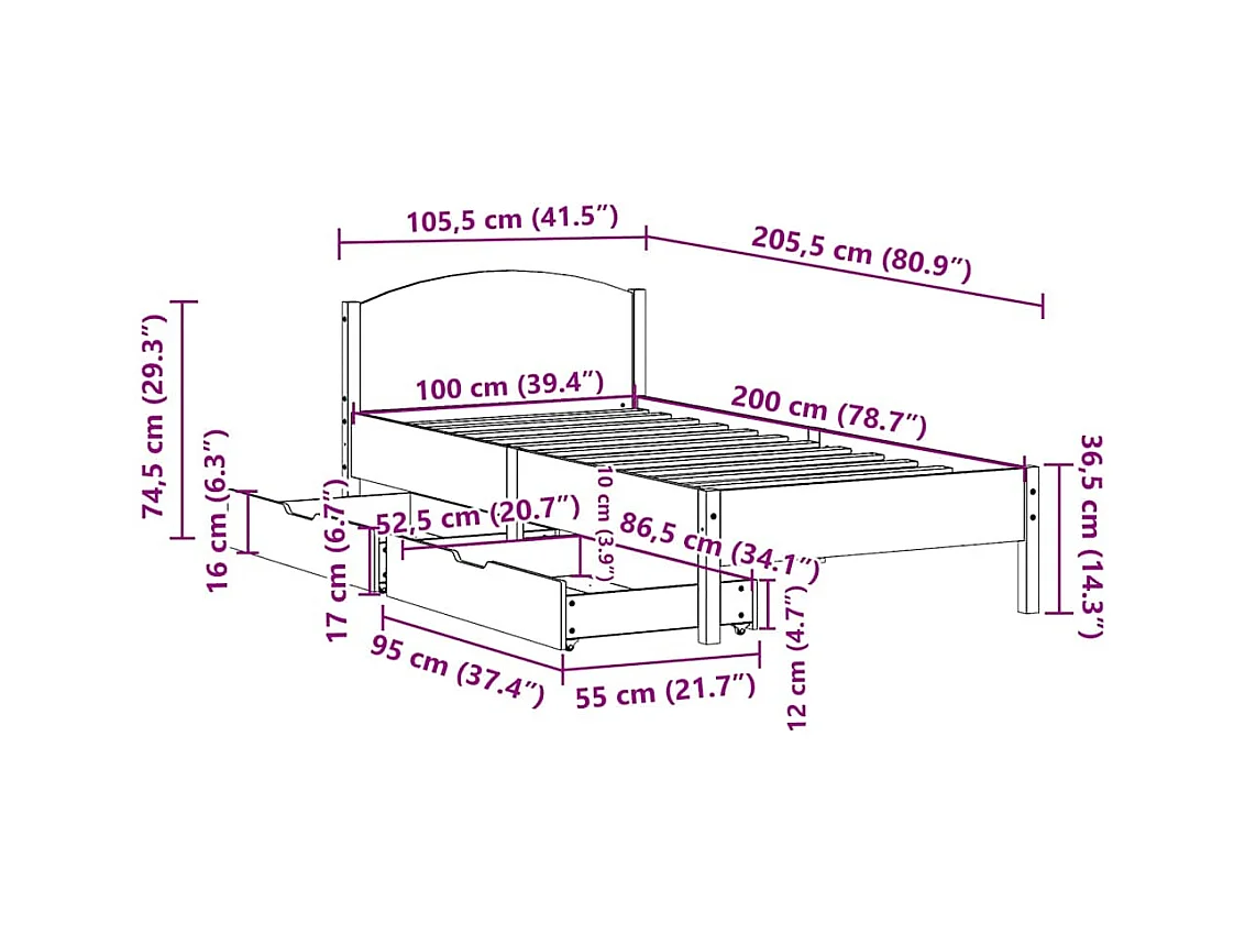 Bedframe zonder matras massief grenenhout wit 140x200 cm