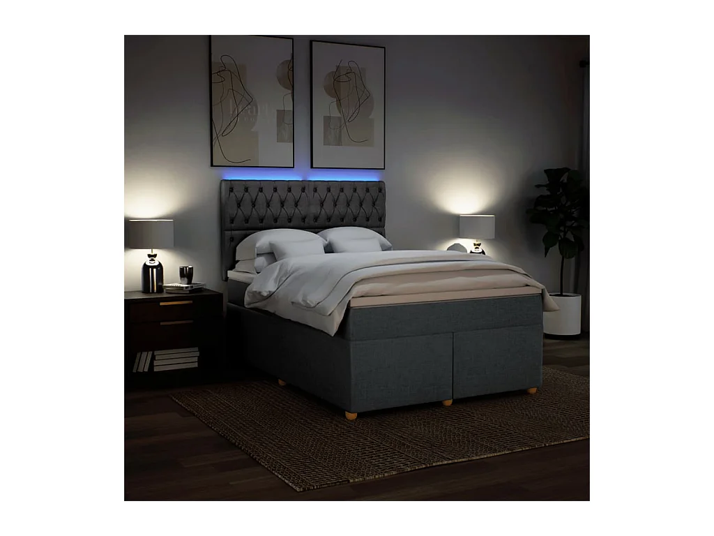 Sommier à lattes de lit avec matelas Gris foncé 140x190cm Tissu