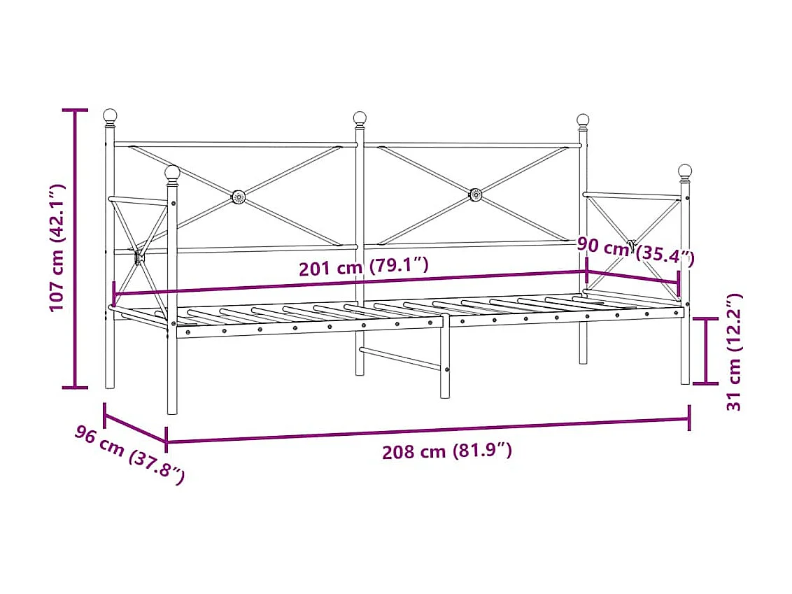 Lit de repos sans matelas blanc 90x200 cm acier