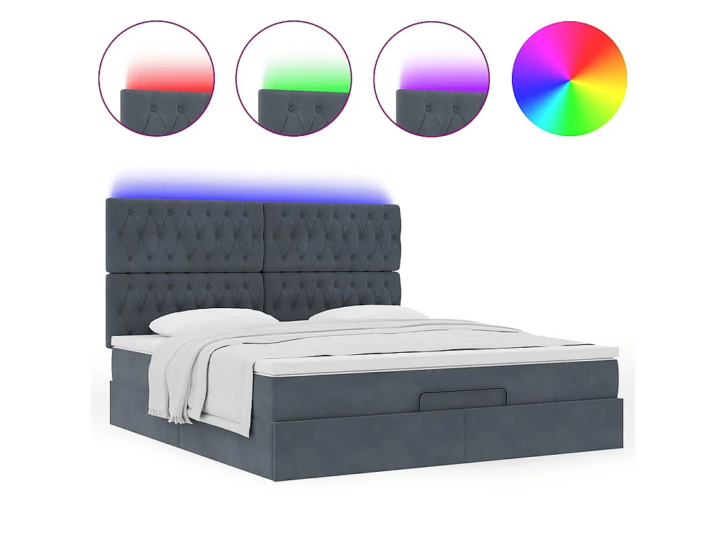 Estructura cama otomana colchones terciopelo gris oscuro