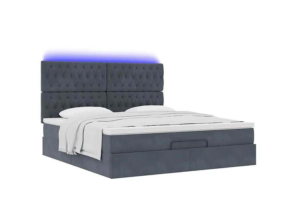 Estructura cama otomana colchones terciopelo gris oscuro