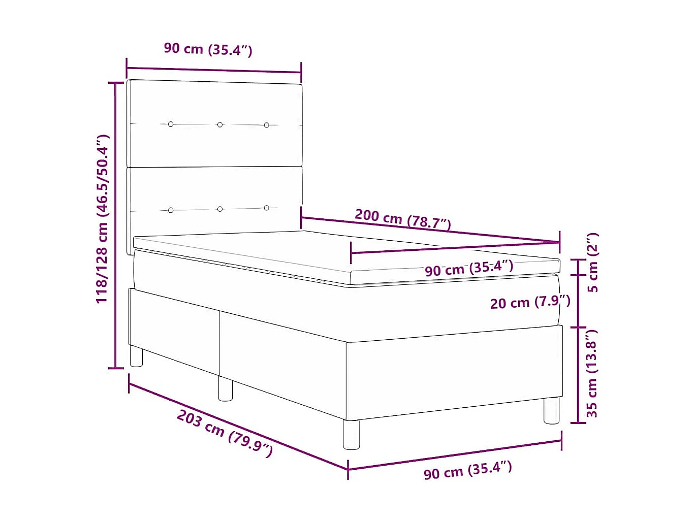 Lit à ressorts avec matelas Rose 90 x 200 cm tissu