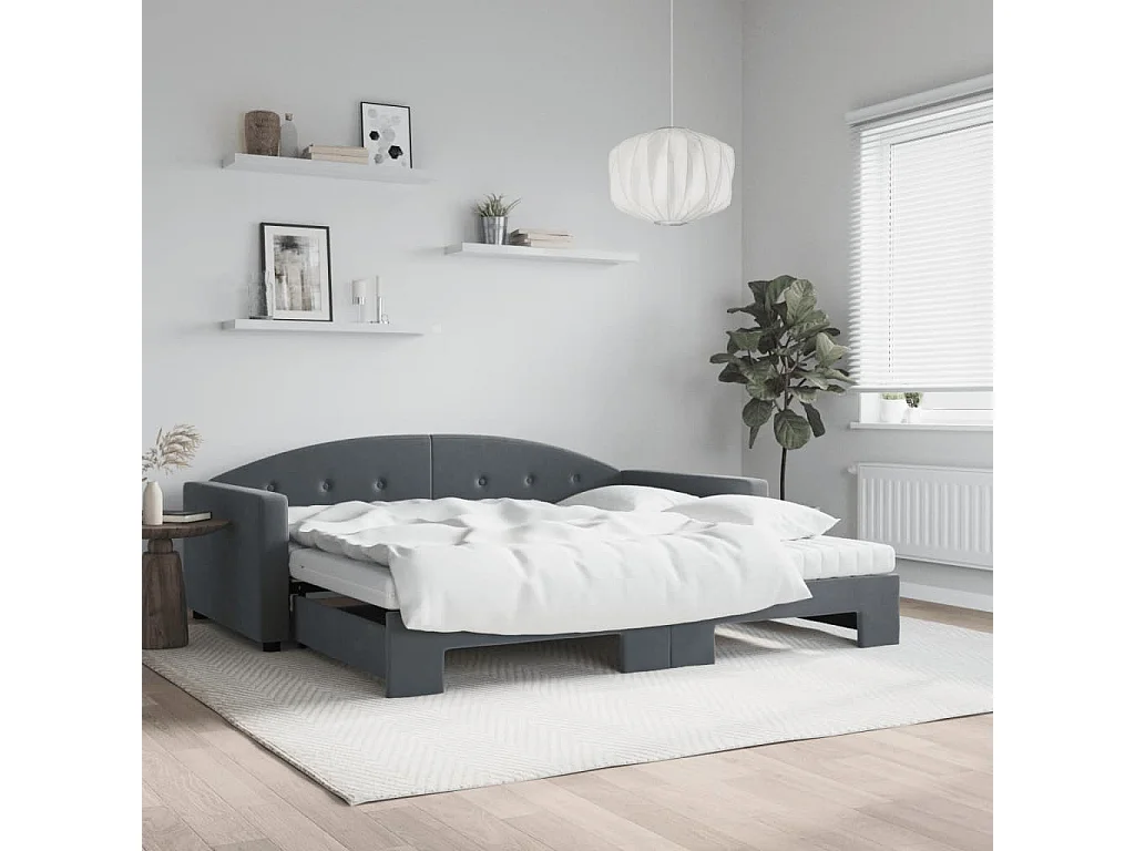 Tagesbett Ausziehbar mit Matratzen Dunkelgrau 100x200 cm Samt