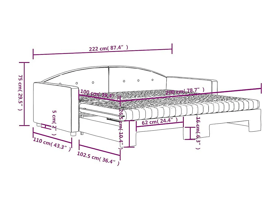 Tagesbett Ausziehbar mit Matratzen Dunkelgrau 100x200 cm Samt