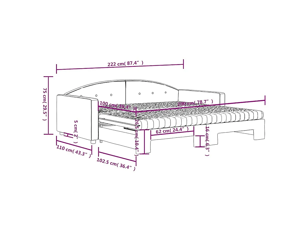Divano Letto Estraibile Materassi Grigio Scuro 100x200 Velluto