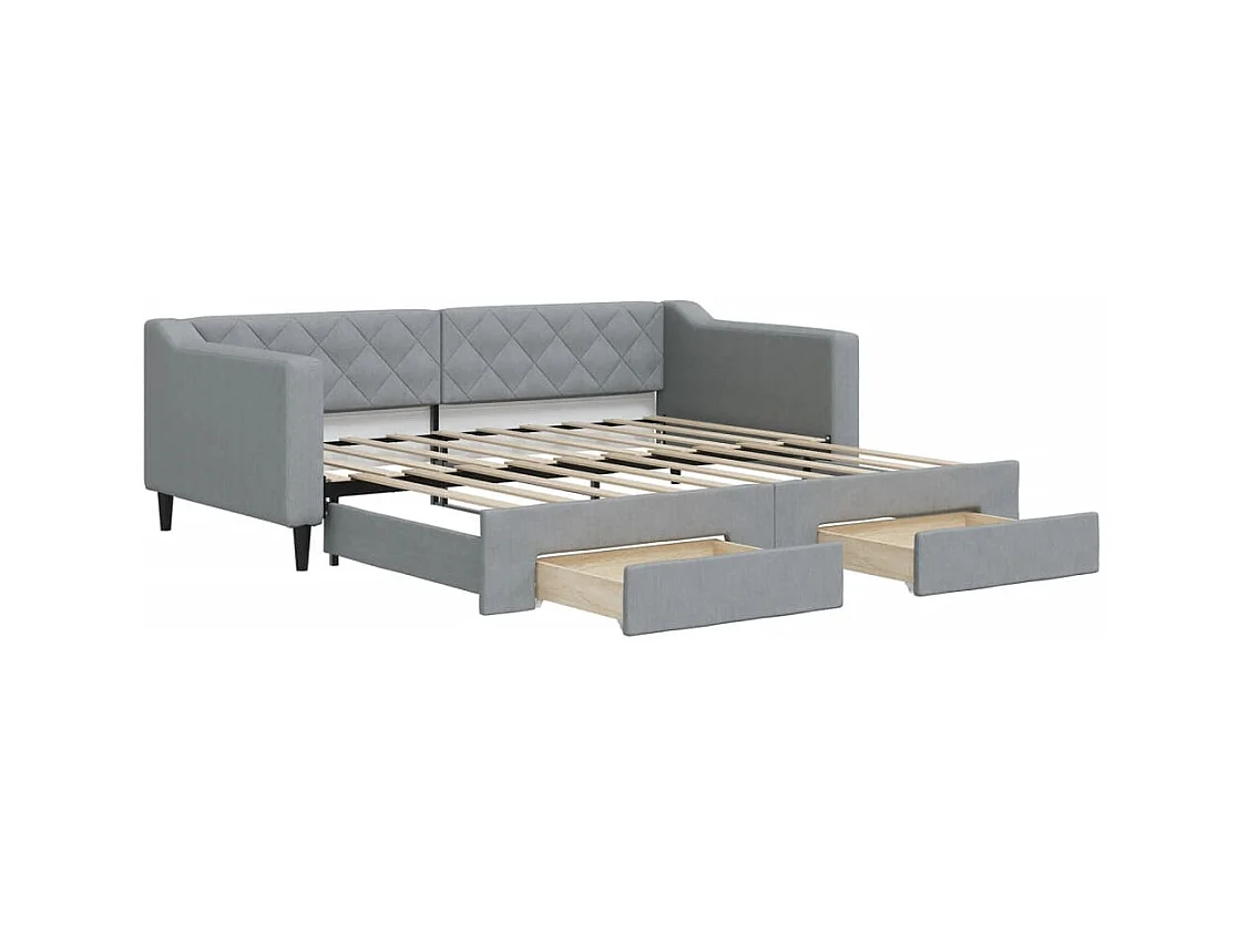Tagesbett Ausziehbar mit Schubladen Hellgrau 90x190 cm Stoff