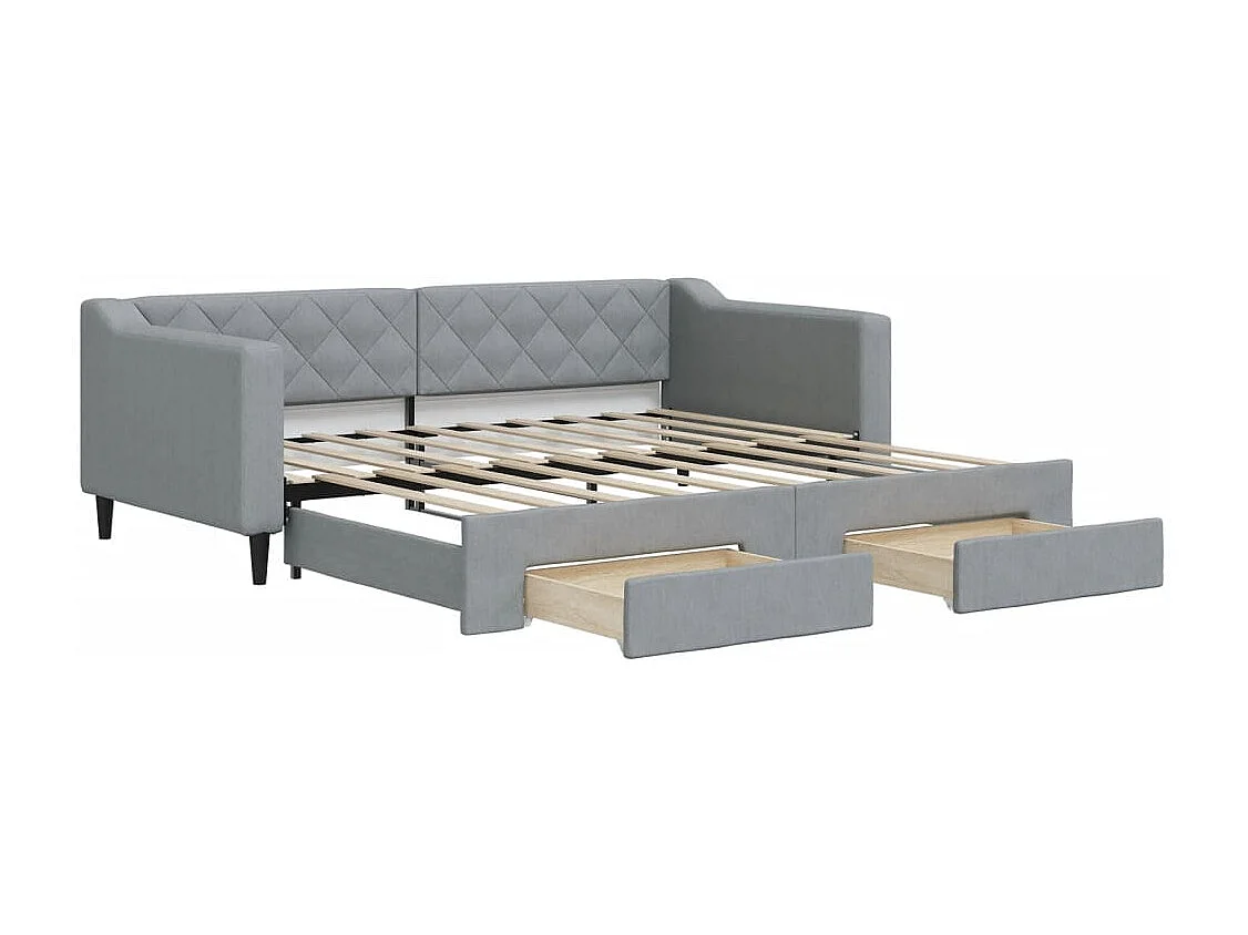 Tagesbett Ausziehbar mit Schubladen Hellgrau 90x190 cm Stoff