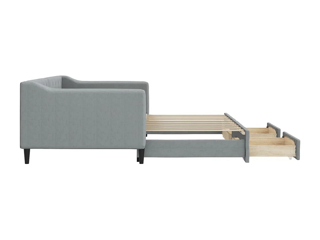 Tagesbett Ausziehbar mit Schubladen Hellgrau 90x190 cm Stoff