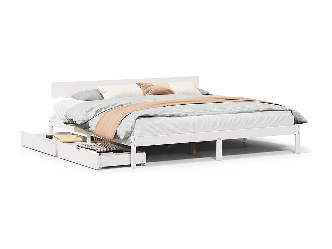 Cadre de lit sans matelas blanc 180x200 cm bois massif de pin