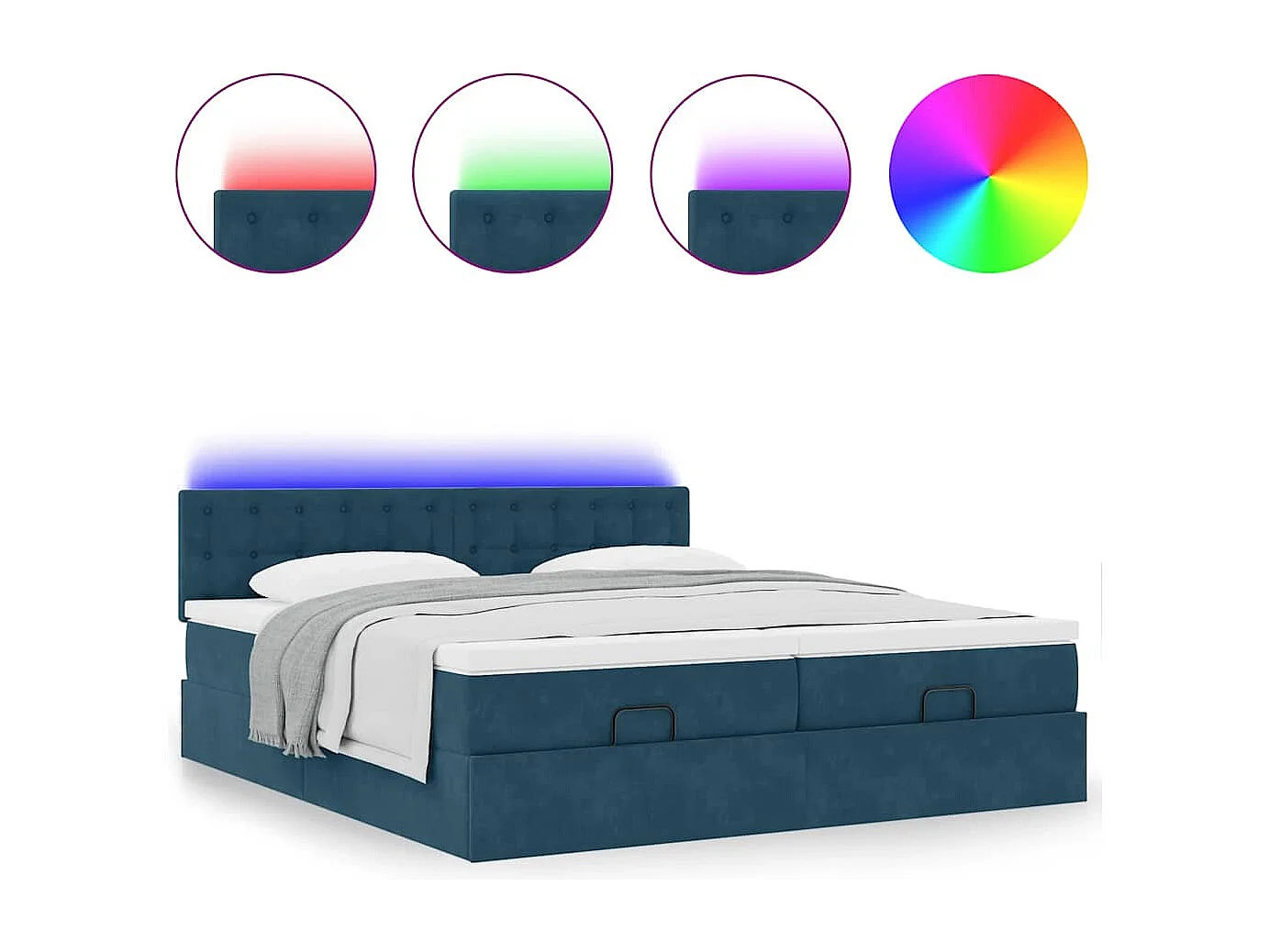 Cadre de lit ottoman avec matelas bleu foncé 180x200 cm velours