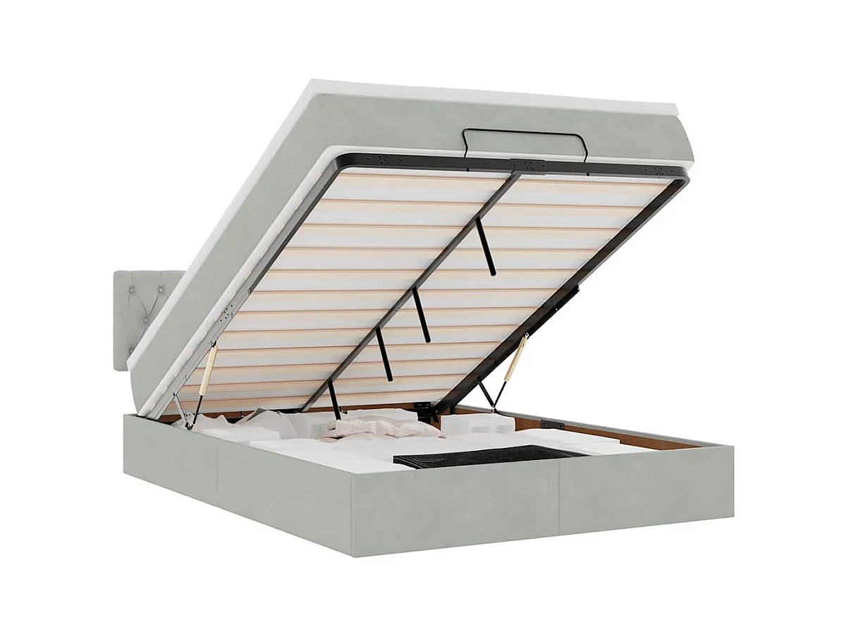 Estructura cama otomana con colchón gris claro 140x200cm