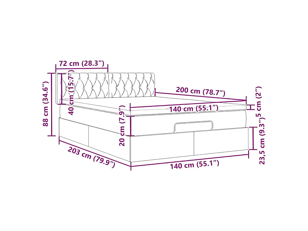 Estrutura de cama otomana com colchão 140x200 cm cinzento claro