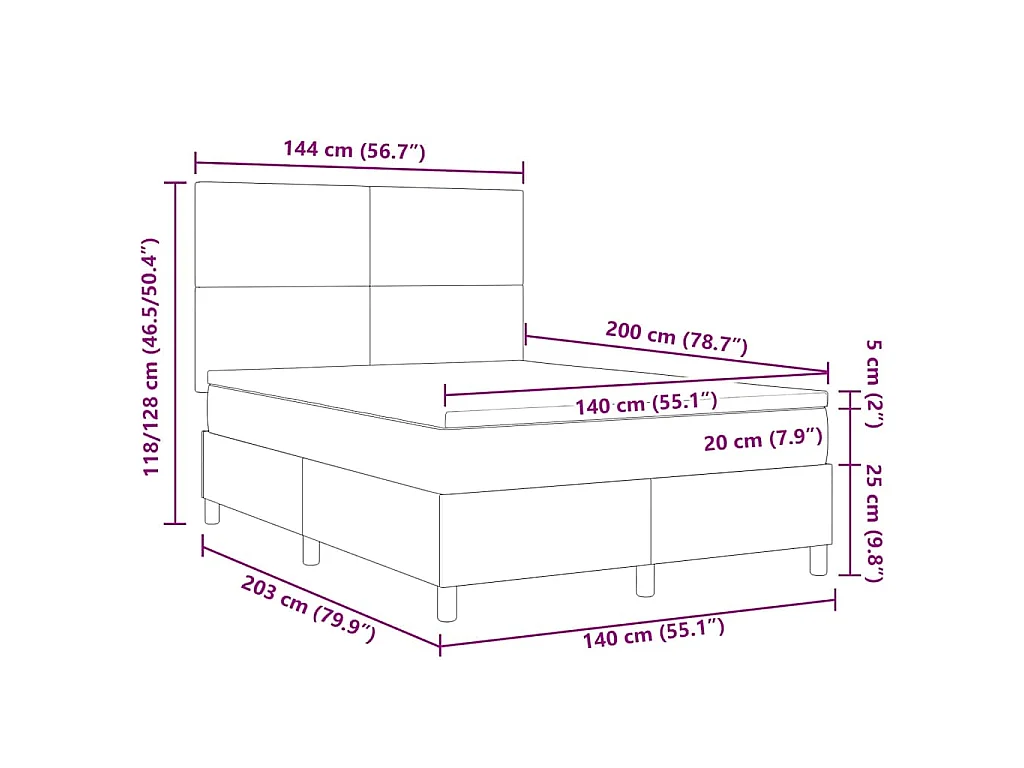 Boxspringbett Hellgrau und Weiß 140 x 200 cm Cordstoff