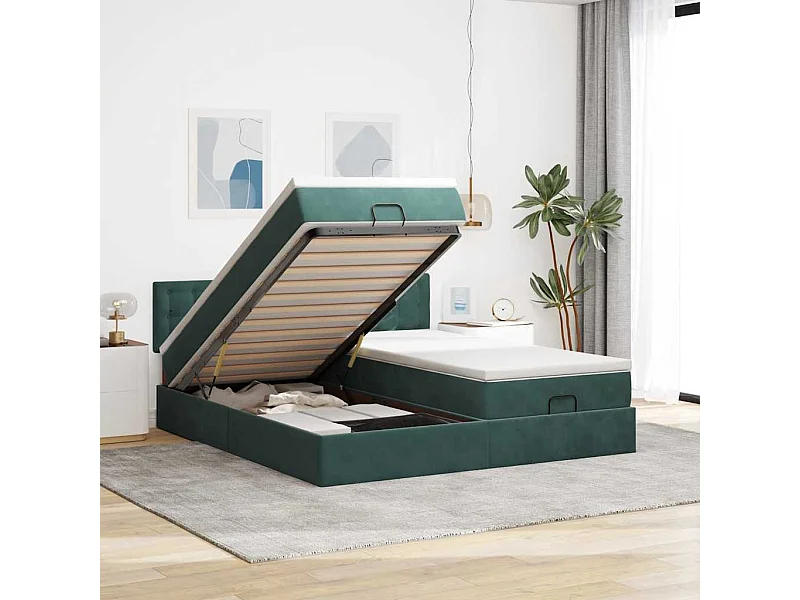 Cadre de lit ottoman avec matelas vert foncé 180x200cm velours
