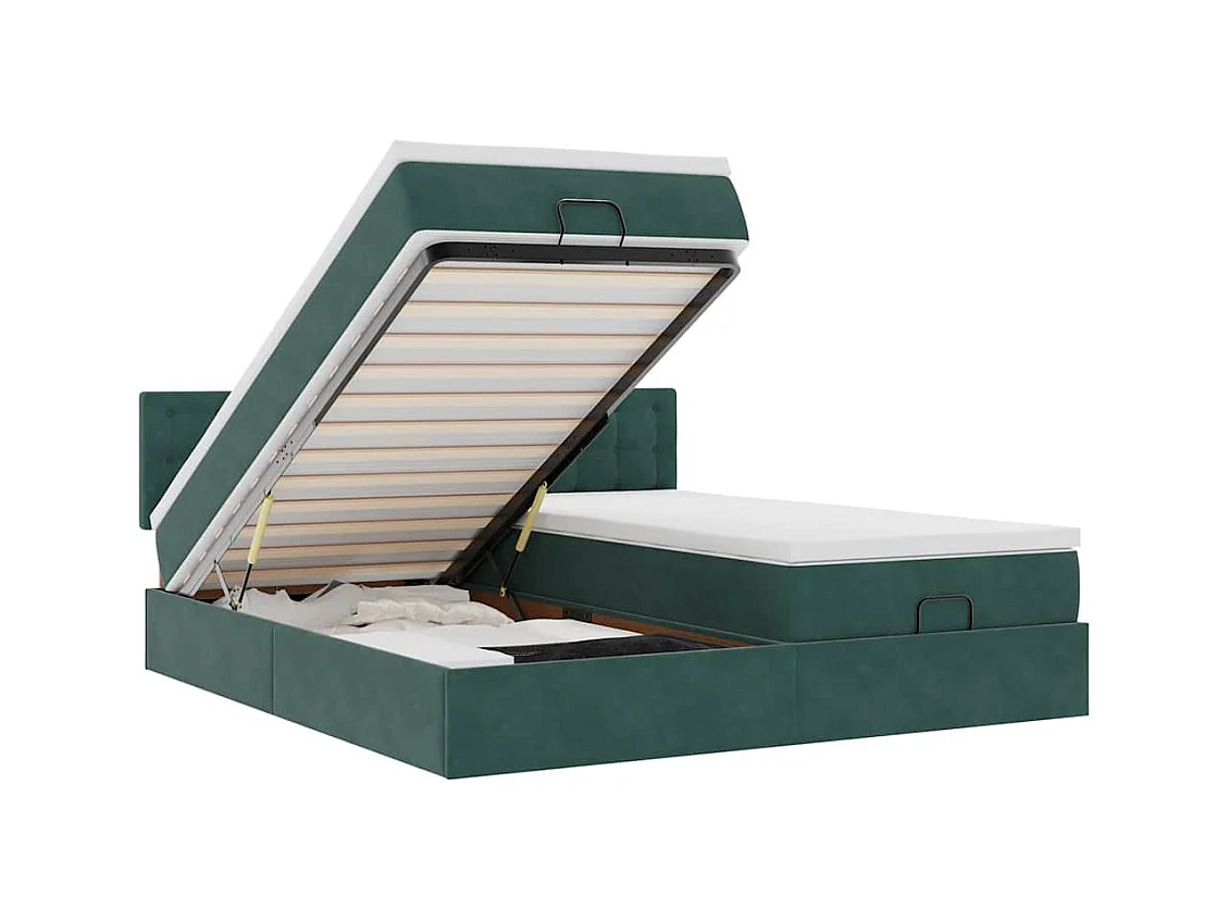 Cadre de lit ottoman avec matelas vert foncé 180x200cm velours