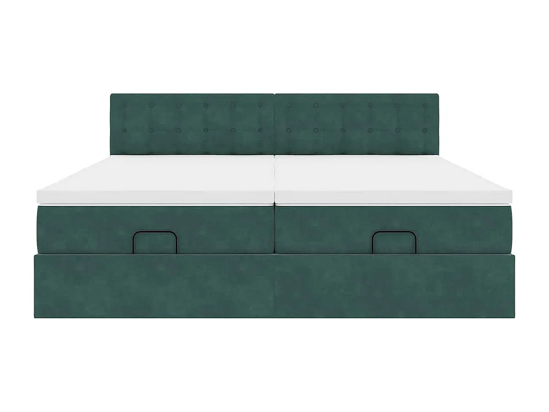 Cadre de lit ottoman avec matelas vert foncé 180x200cm velours
