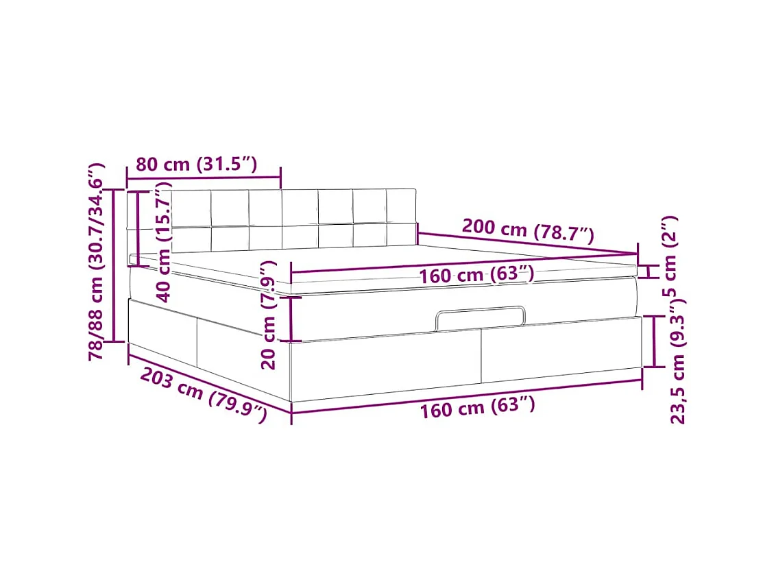 Cadre de lit ottoman avec matelas gris foncé 160x200cm tissu